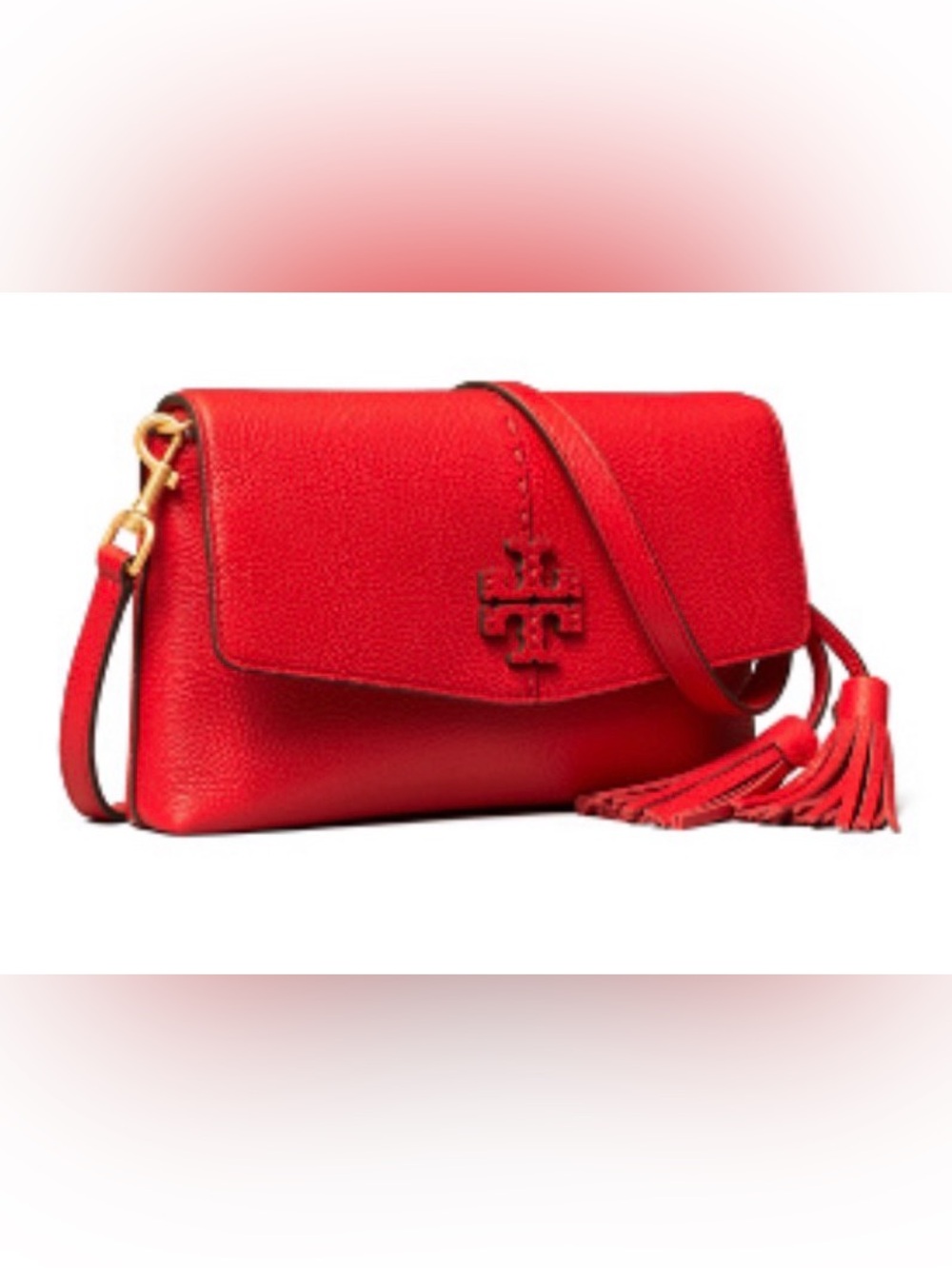 Tory Burch Womens Brilliant Red Pebbled McGraw Crossbody Leather Purse Bag New